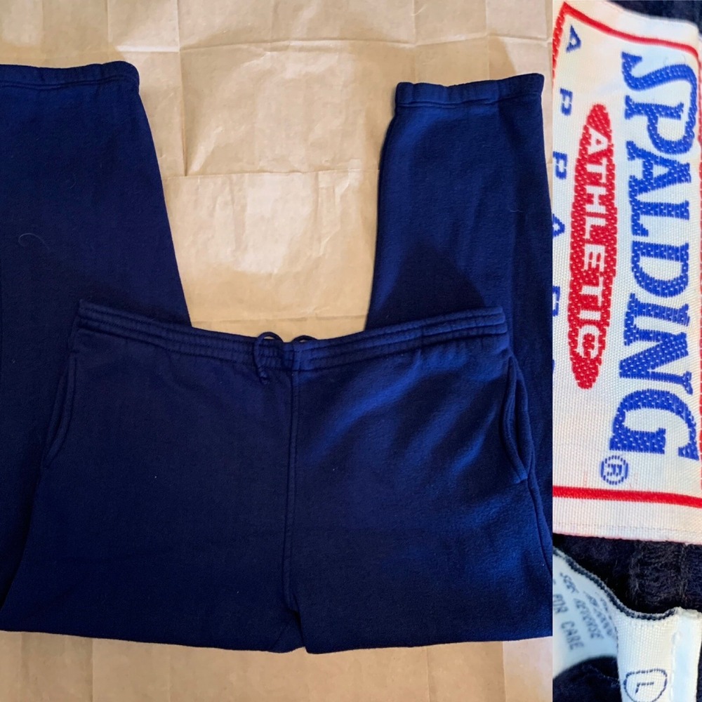 SPALDING Athletic Apparel Vtg 80s  Mens Size Large sweats Warmup pants  Navy